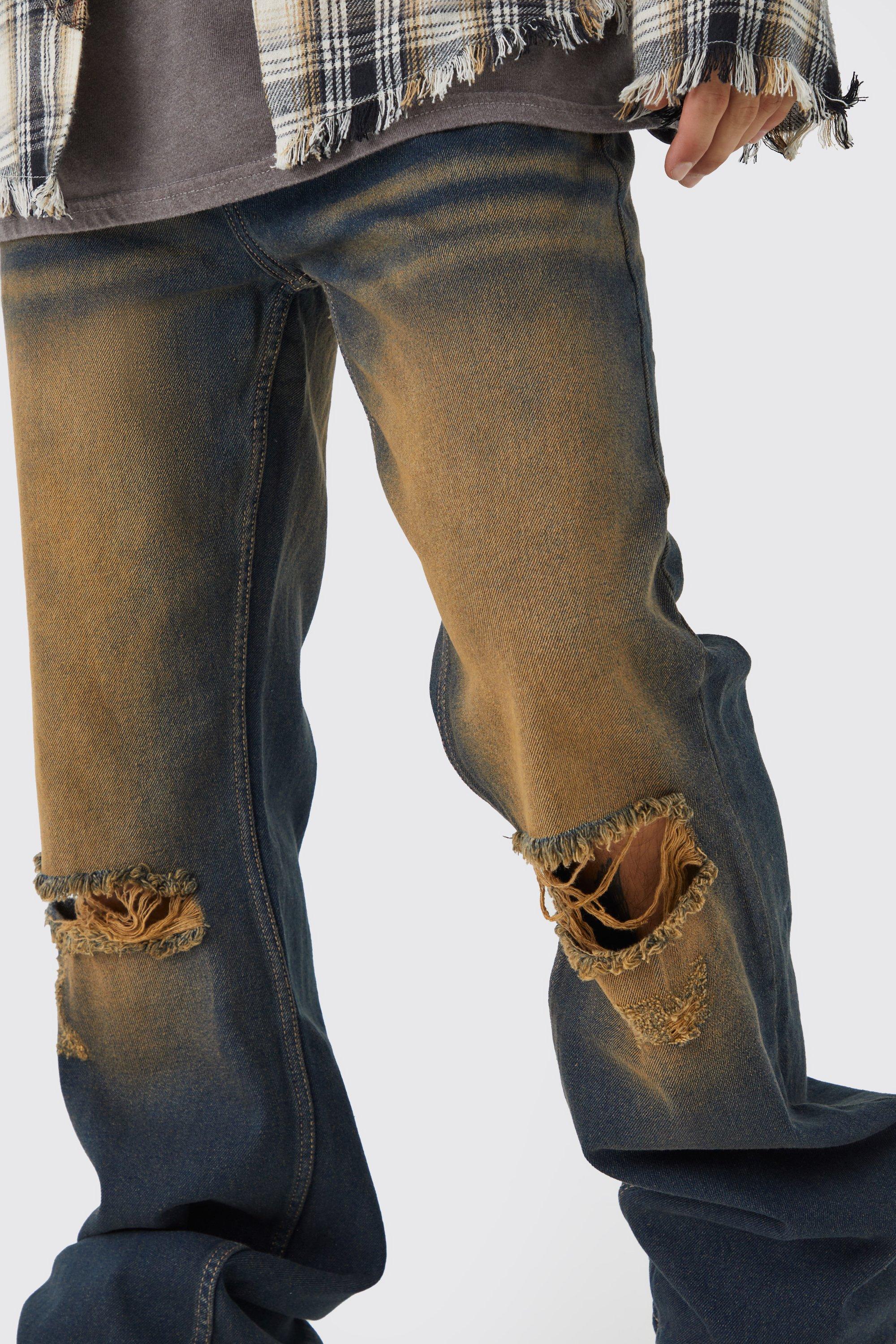 Relaxed Flare Tinted Jeans With Knee Slash